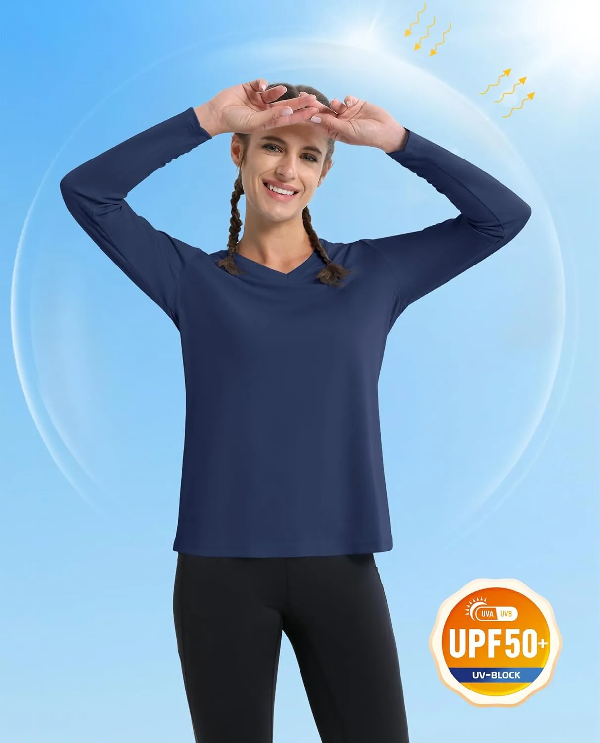 MAGCOMSEN SPF Shirts for Women Long Sleeve Workout Tops V-Neck UPF 50  UV Sun Shirt Quick Dry Performance Tees Swim Tops