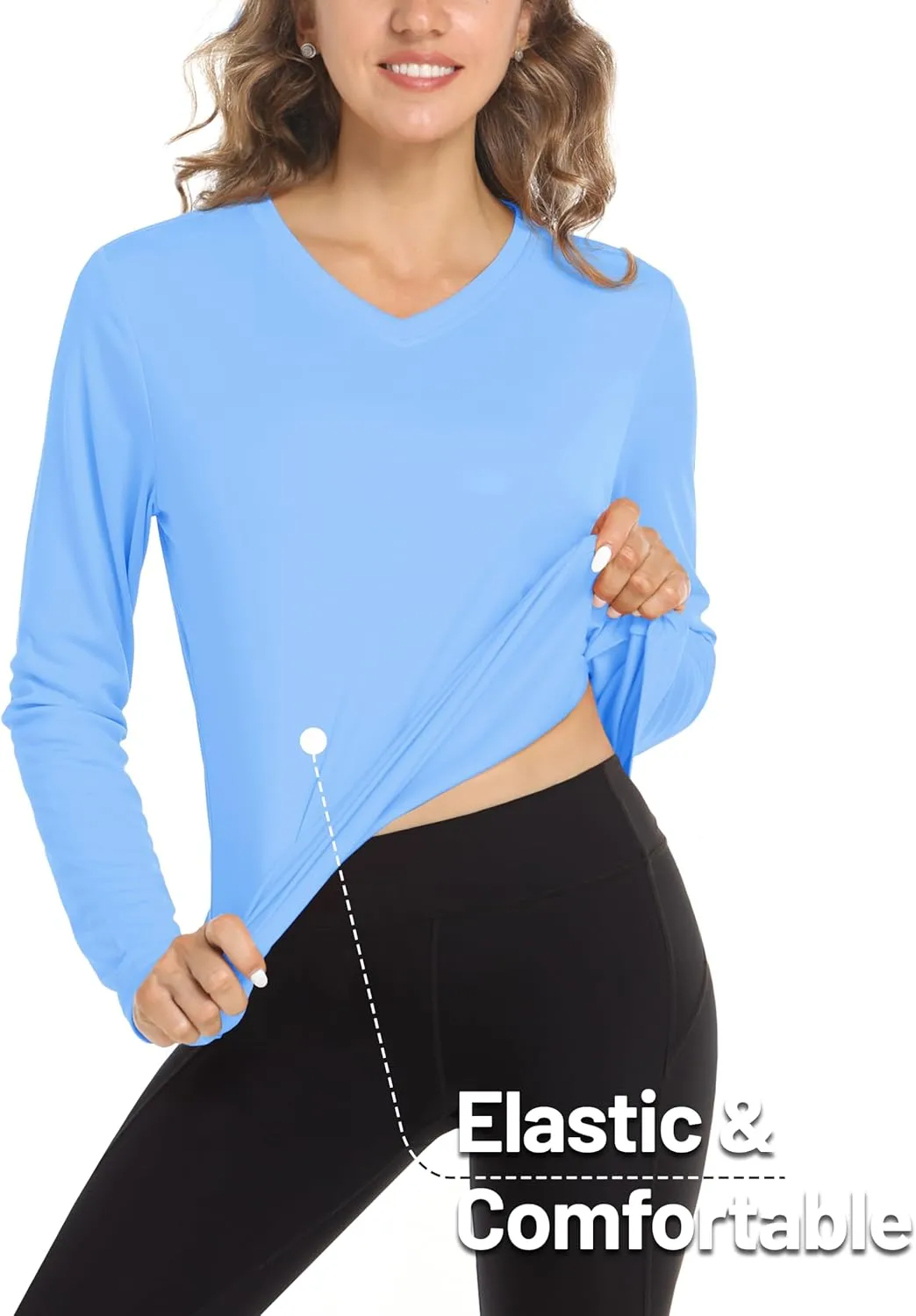 MAGCOMSEN SPF Shirts for Women Long Sleeve Workout Tops V-Neck UPF 50  UV Sun Shirt Quick Dry Performance Tees Swim Tops