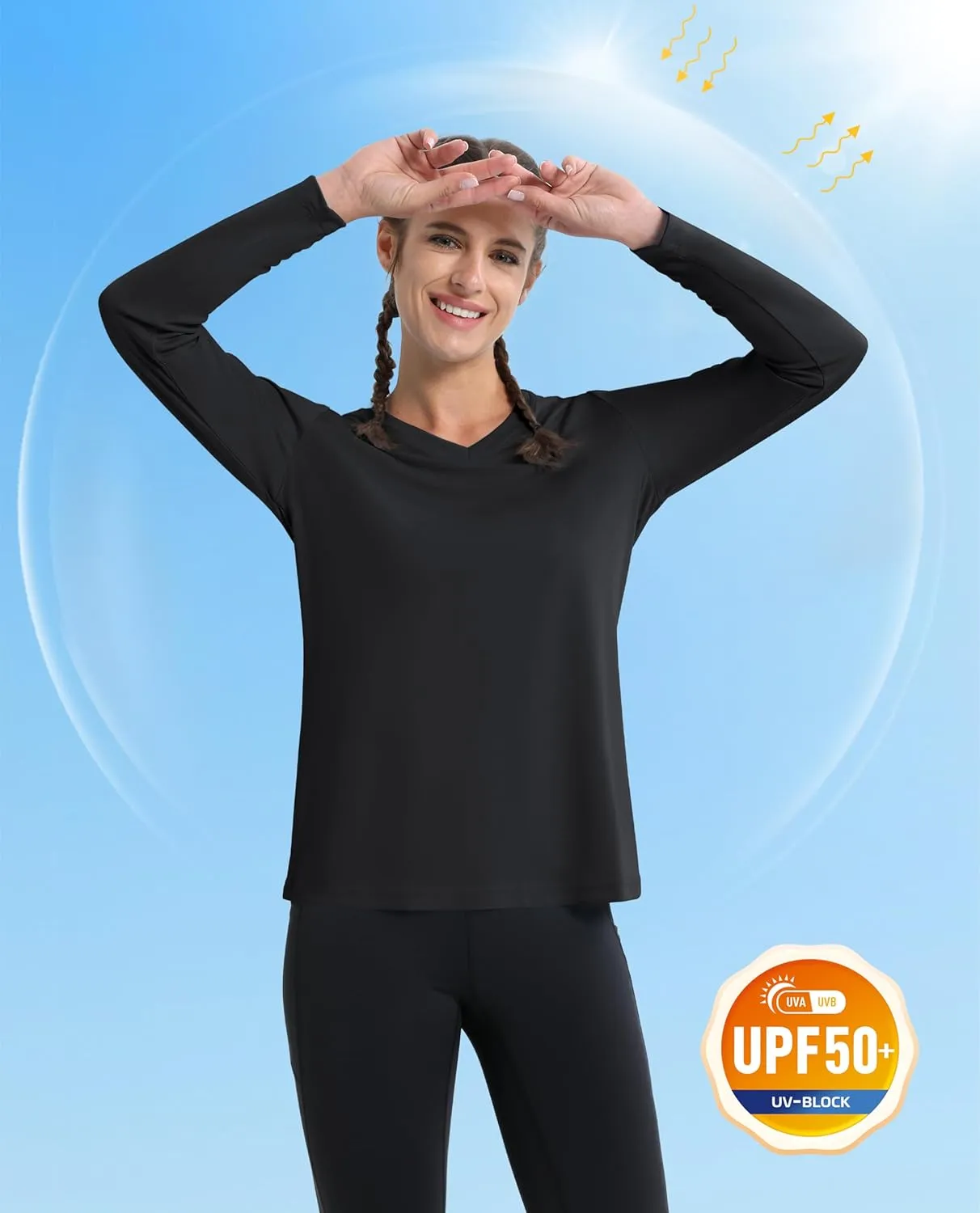 MAGCOMSEN SPF Shirts for Women Long Sleeve Workout Tops V-Neck UPF 50  UV Sun Shirt Quick Dry Performance Tees Swim Tops