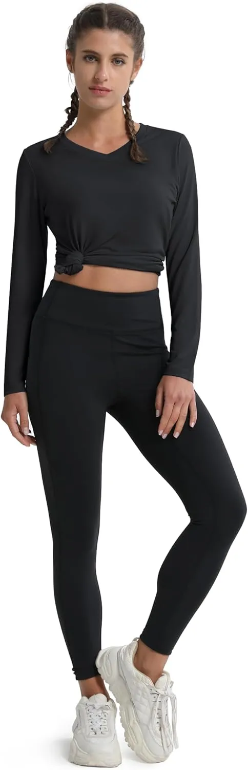 MAGCOMSEN SPF Shirts for Women Long Sleeve Workout Tops V-Neck UPF 50  UV Sun Shirt Quick Dry Performance Tees Swim Tops