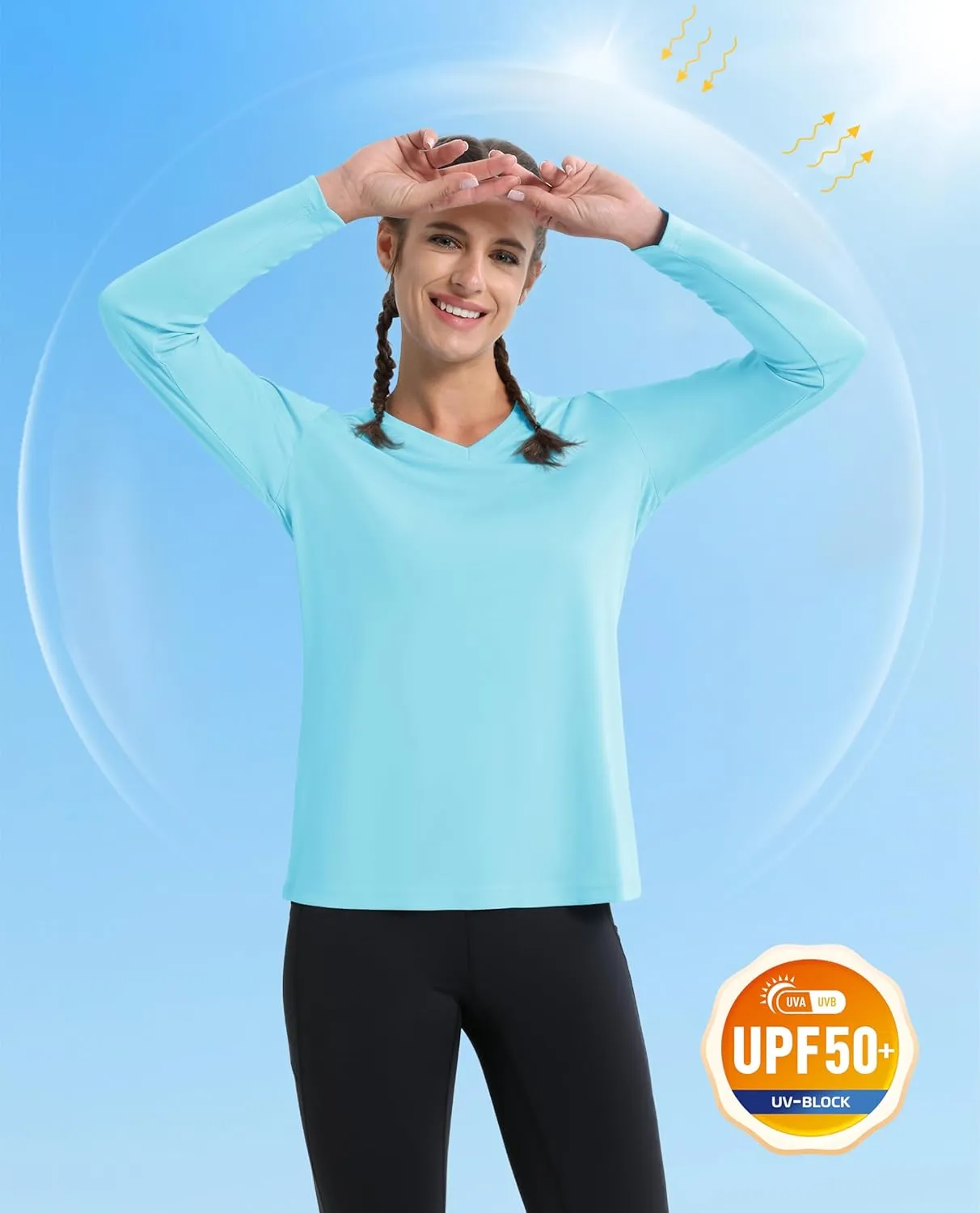 MAGCOMSEN SPF Shirts for Women Long Sleeve Workout Tops V-Neck UPF 50  UV Sun Shirt Quick Dry Performance Tees Swim Tops