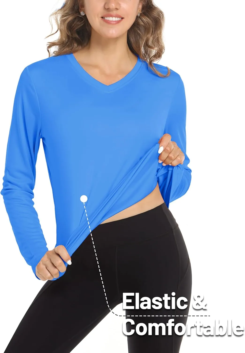 MAGCOMSEN SPF Shirts for Women Long Sleeve Workout Tops V-Neck UPF 50  UV Sun Shirt Quick Dry Performance Tees Swim Tops