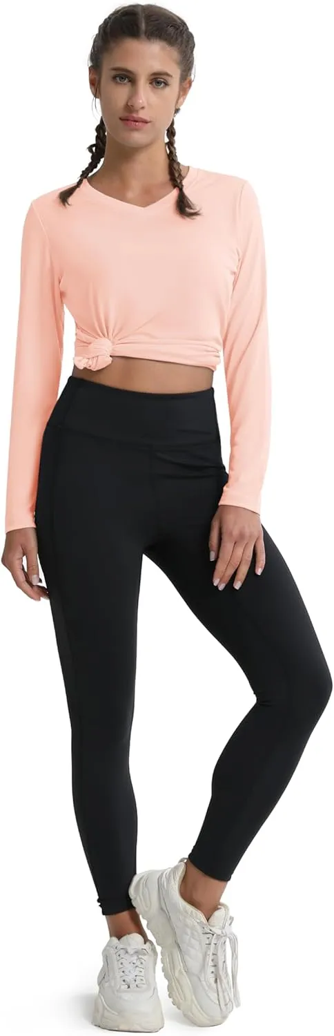 MAGCOMSEN SPF Shirts for Women Long Sleeve Workout Tops V-Neck UPF 50  UV Sun Shirt Quick Dry Performance Tees Swim Tops