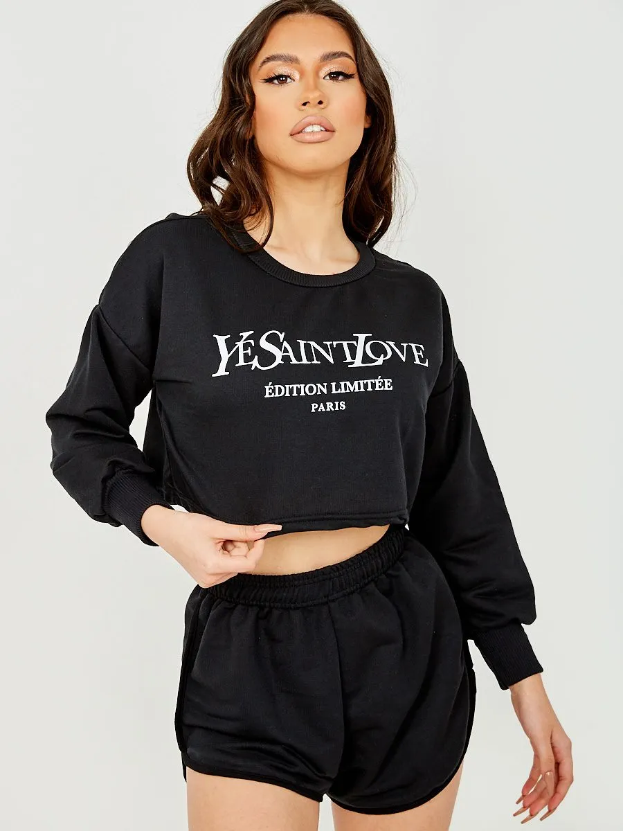 Mandie Ye Saint Love Crop Top & Shorts Co-ord In Black