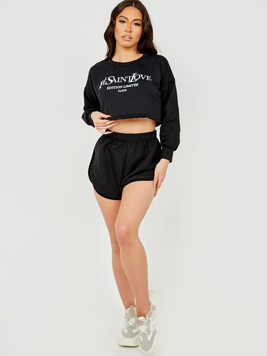 Mandie Ye Saint Love Crop Top & Shorts Co-ord In Black