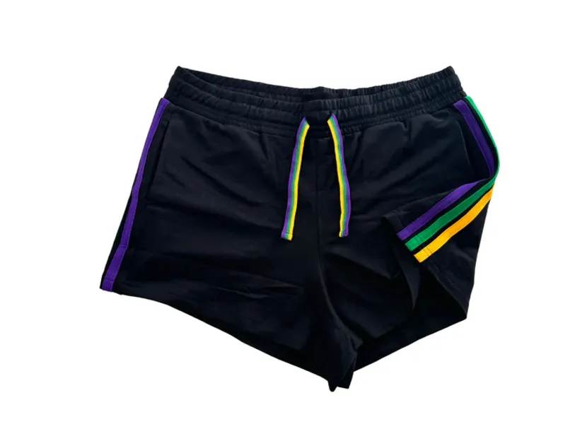 Mardi Gras Striped Lounge Shorts In Black Or White (S-3XL)