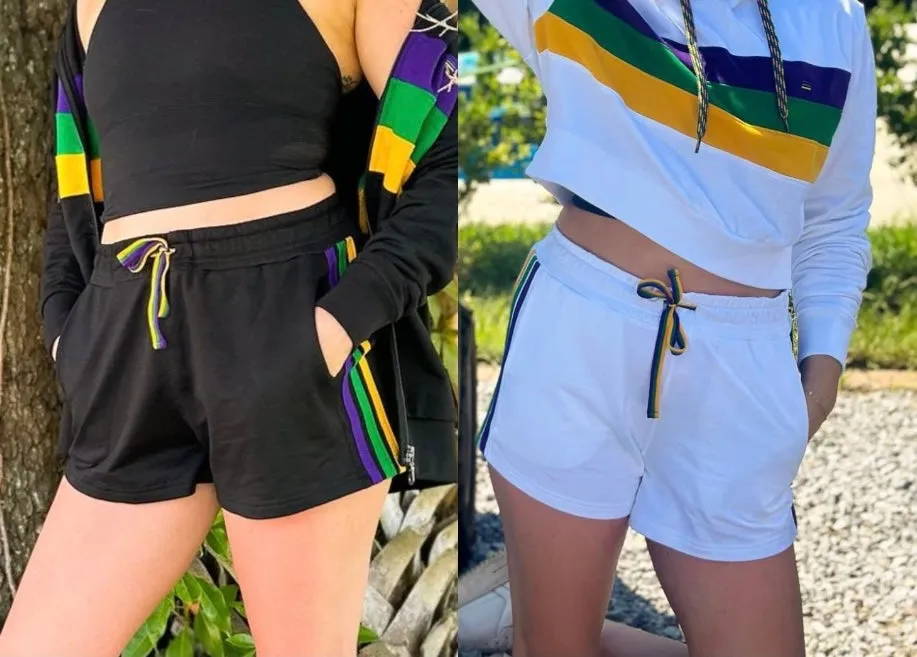 Mardi Gras Striped Lounge Shorts In Black Or White (S-3XL)