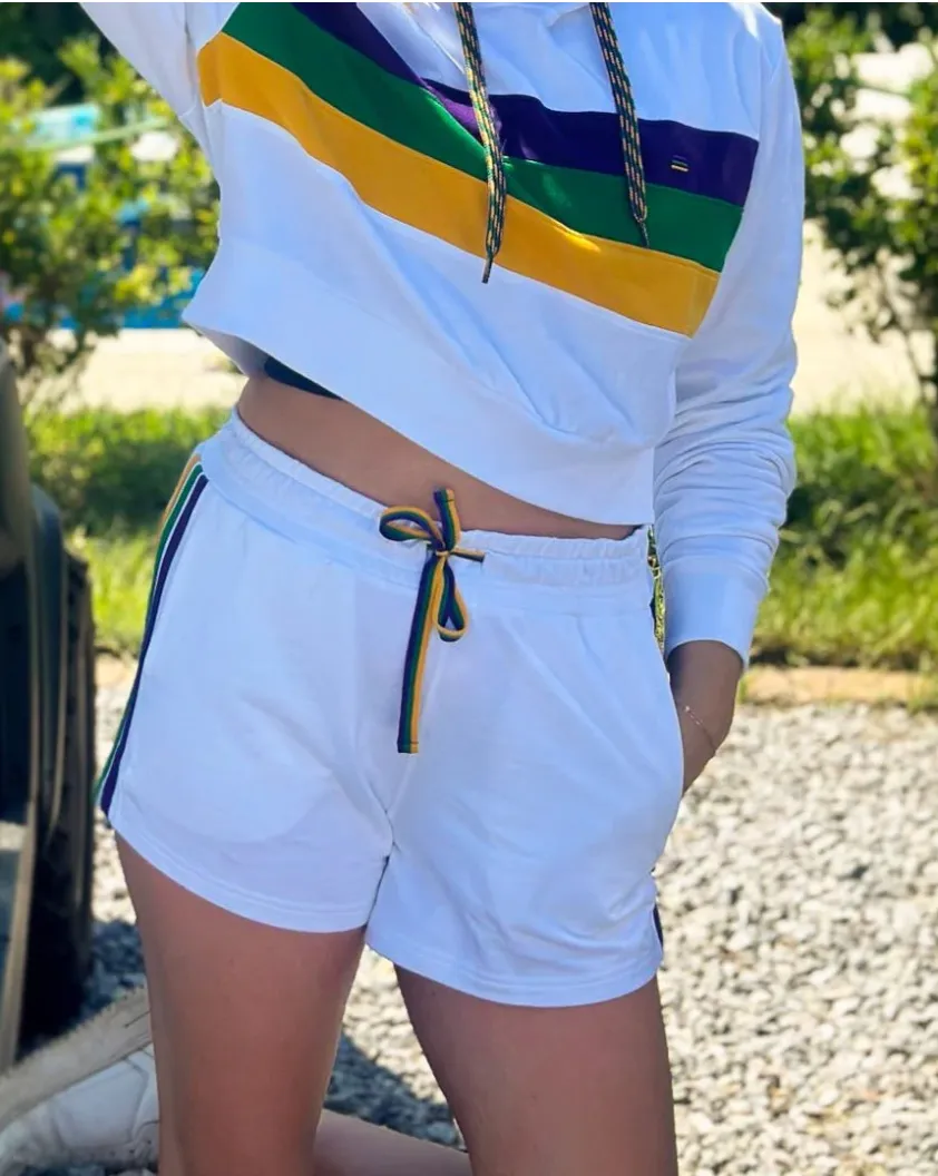 Mardi Gras Striped Lounge Shorts In Black Or White (S-3XL)