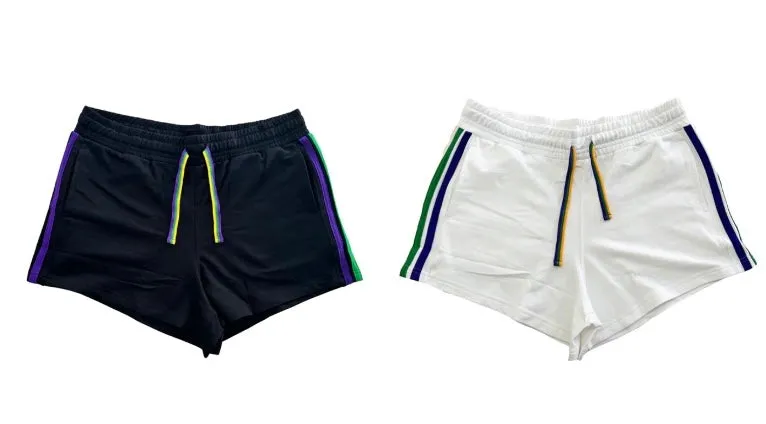 Mardi Gras Striped Lounge Shorts In Black Or White (S-3XL)