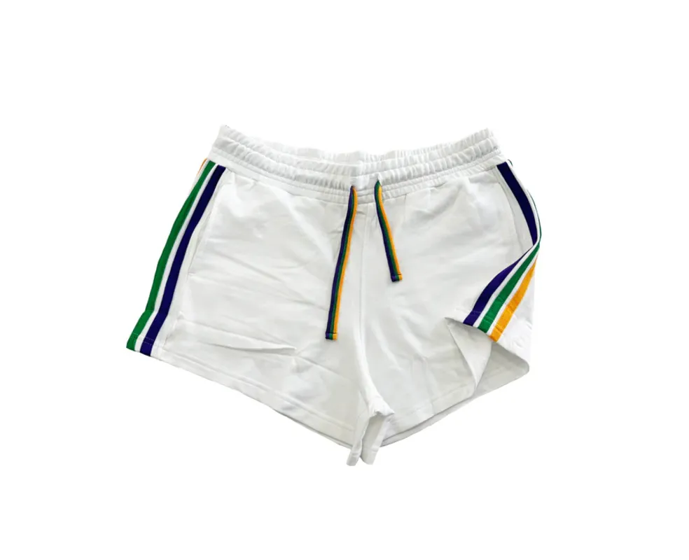 Mardi Gras Striped Lounge Shorts In Black Or White (S-3XL)