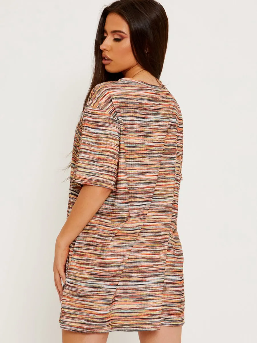 Mayley Multi Coloured Oversized Top & Shorts Co-ord In Orange