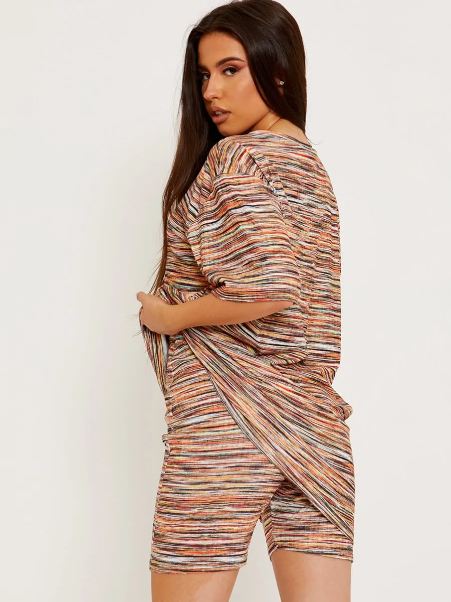 Mayley Multi Coloured Oversized Top & Shorts Co-ord In Orange