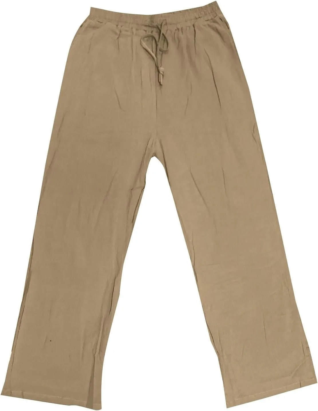 Men Linen Pants Plus Size Solid Beach Vacation Pants Drawstring Waist Lightweight Loose Slacks Summer Casual Trousers