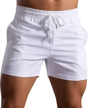 Men Shorts Mid Rise Drawstring Elastic Waisted Slim Fit Short Pants Causal Summer Homewear Solid Color Fitness Shorts
