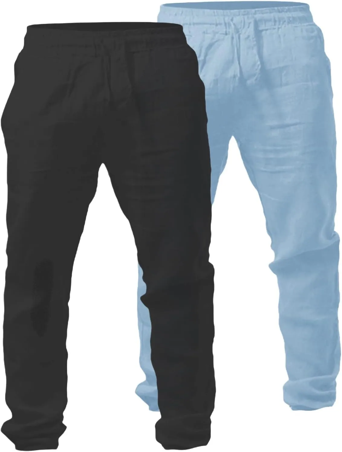 Men's 2 Pack Linen Pants Summer Casual Beach Pants Lightweight Vacation Slacks Elastic Waist Yoga Lounge Trousers
