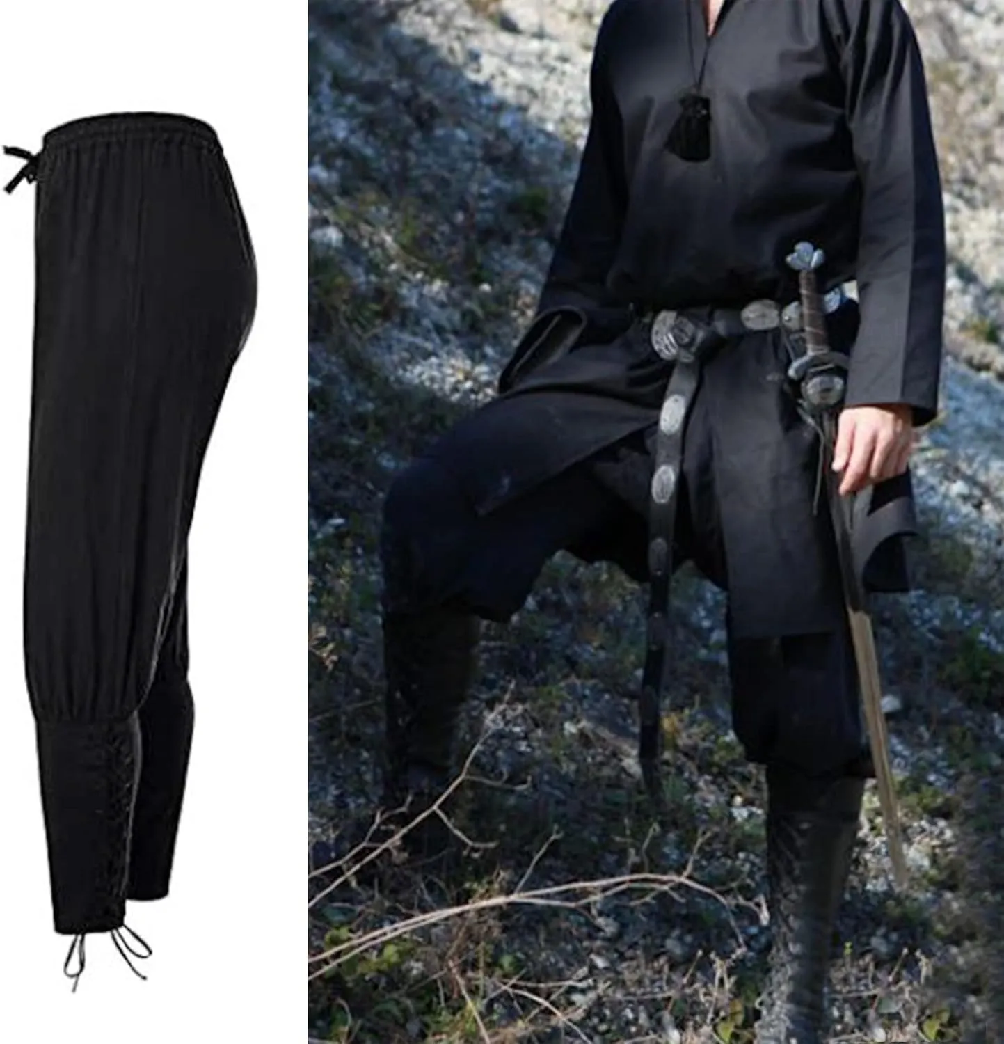 Men's Ankle Banded Pants Medieval Viking Navigator Pirate Costume Trousers Renaissance Gothic Pants