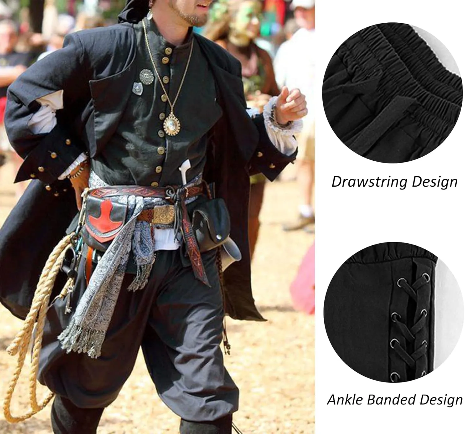 Men's Ankle Banded Pants Medieval Viking Navigator Pirate Costume Trousers Renaissance Gothic Pants