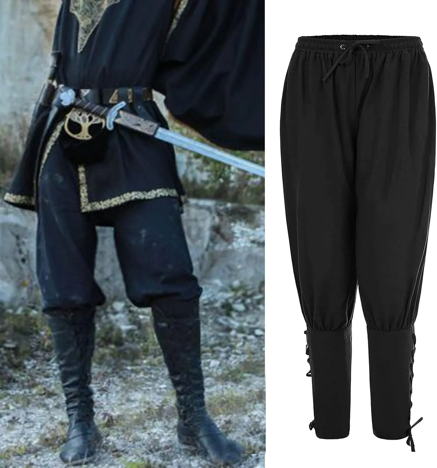Men's Ankle Banded Pants Medieval Viking Navigator Pirate Costume Trousers Renaissance Gothic Pants