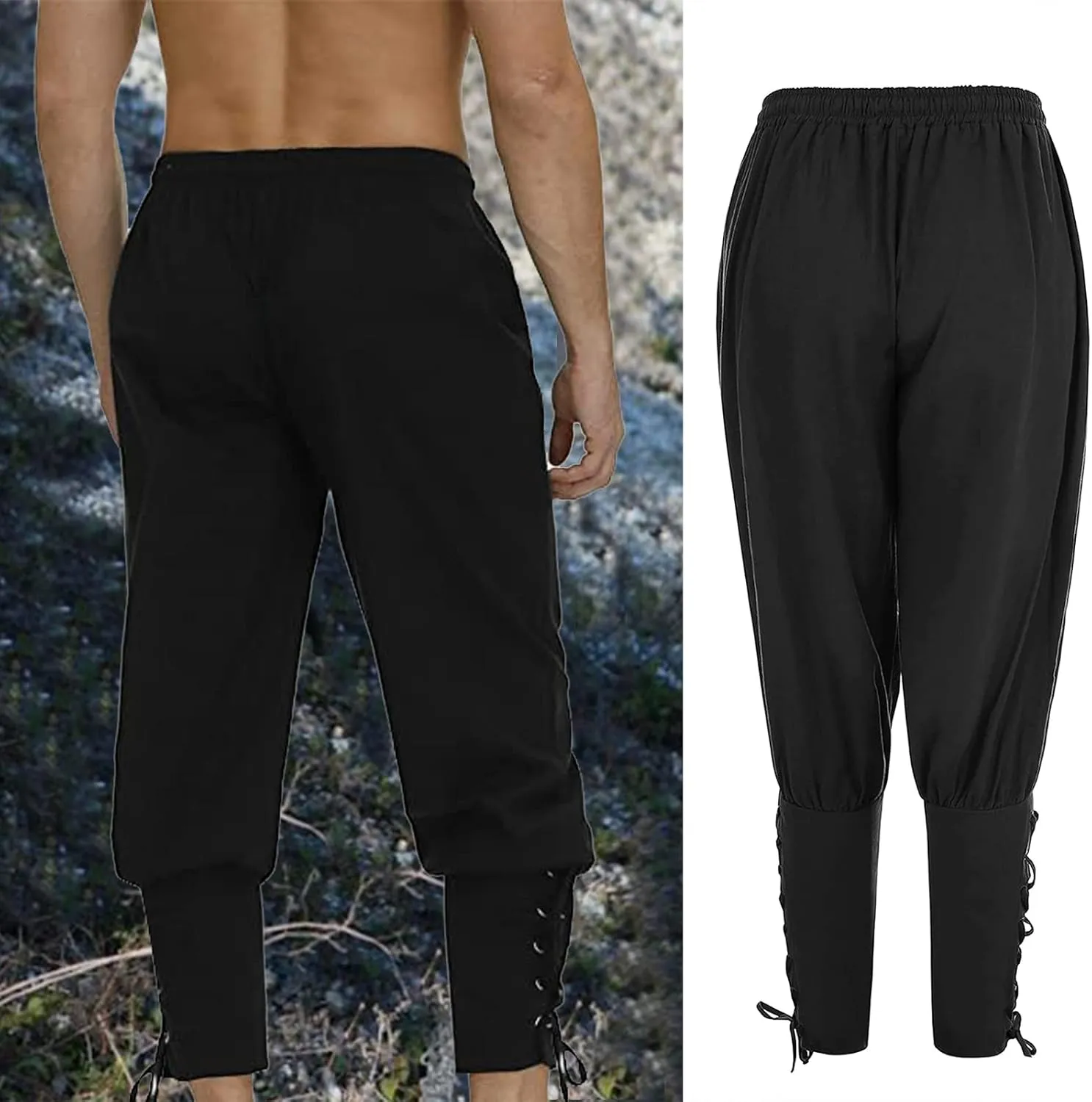 Men's Ankle Banded Pants Medieval Viking Navigator Pirate Costume Trousers Renaissance Gothic Pants