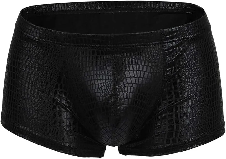 Mens Boxer Briefs PU Leather Boxer Shorts Lightweight Comfortable Trunk Underwear Stretch Athletic Boxer Short