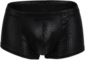 Mens Boxer Briefs PU Leather Boxer Shorts Lightweight Comfortable Trunk Underwear Stretch Athletic Boxer Short