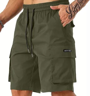Mens Cargo Shorts Big and Tall Elastic Waist Long Fishing Hiking Shorts Drawstring Lounge Beach Pants Multi Pockets