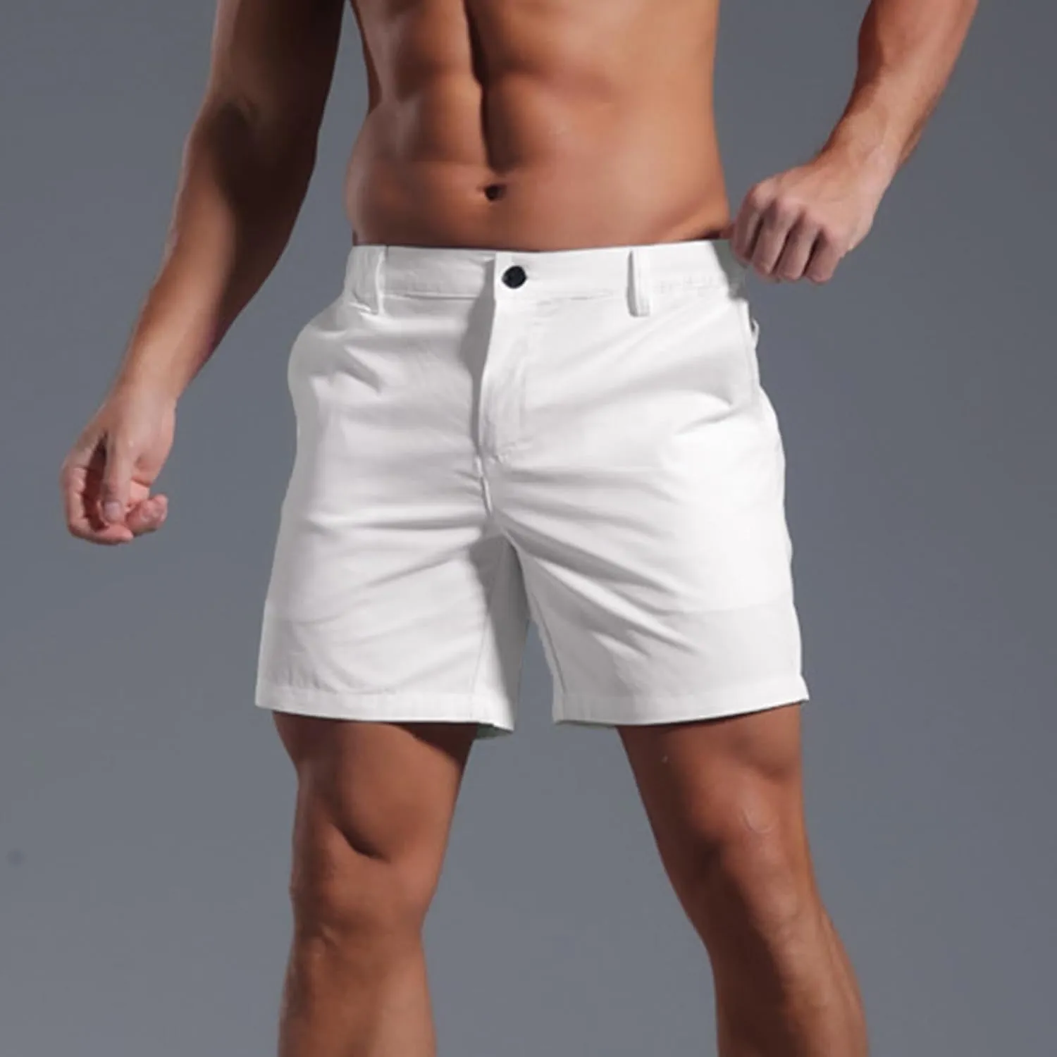 Men's Cargo Shorts Fashion Solid Color Dressy Casual Short Pants Slim Fit Sweatpants Beach 5''Pants with Pocket