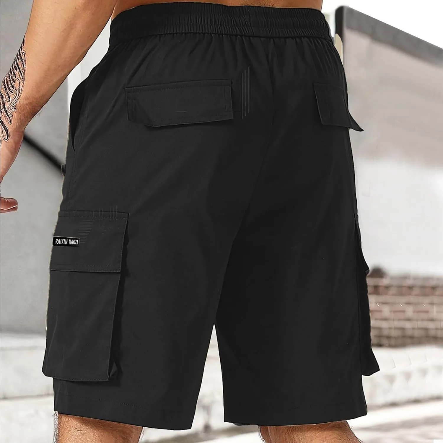 Men's Cargo Shorts Slim Fit Elastic Waist Hiking Long Shorts Drawstring Big Tall Golf Gym Work Pants Multi Pockets