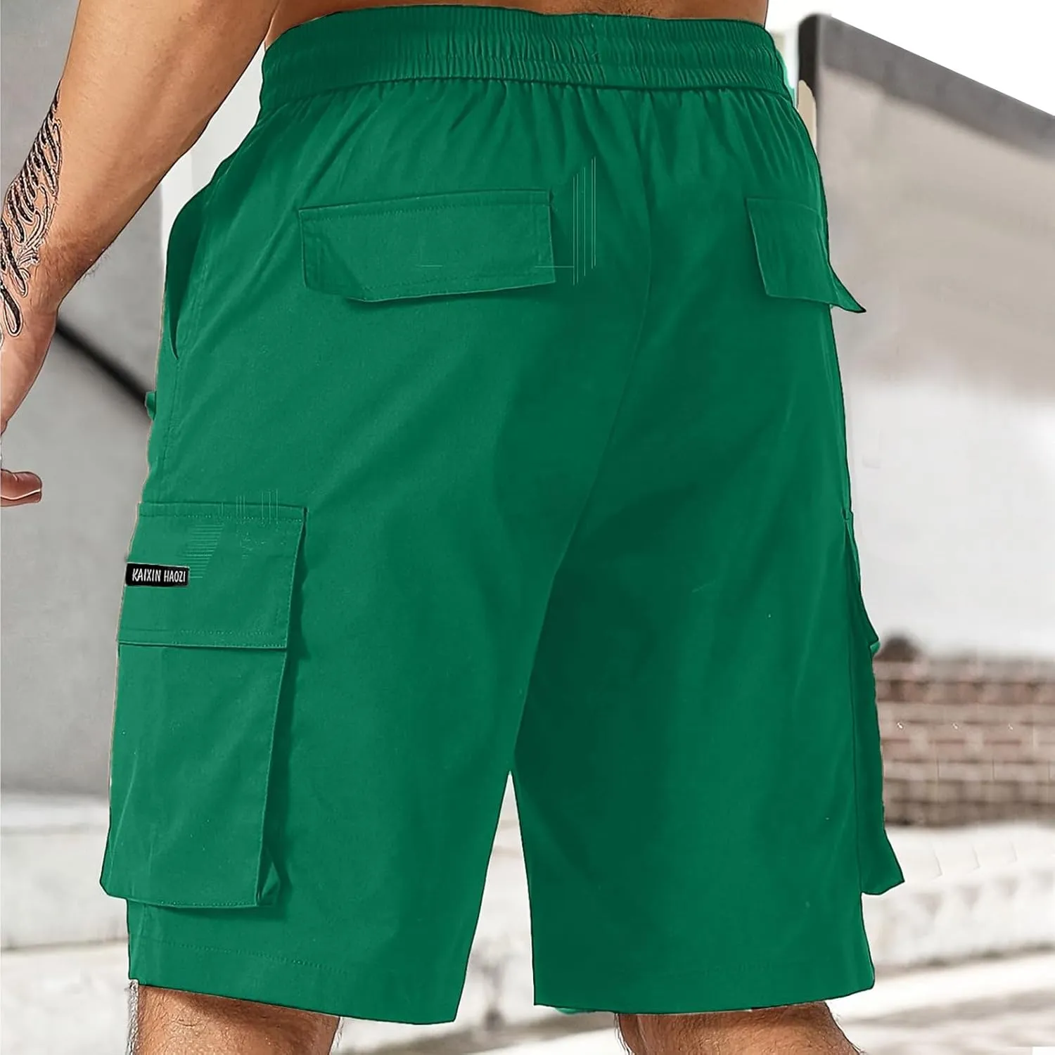 Men's Cargo Shorts Slim Fit Elastic Waist Hiking Long Shorts Drawstring Big Tall Golf Gym Work Pants Multi Pockets