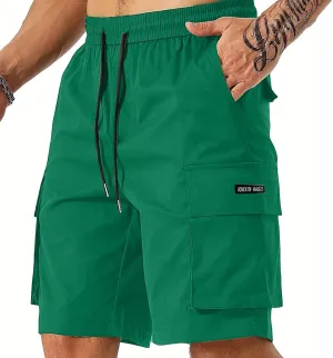 Men's Cargo Shorts Slim Fit Elastic Waist Hiking Long Shorts Drawstring Big Tall Golf Gym Work Pants Multi Pockets
