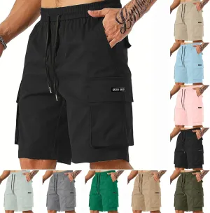 Men's Cargo Shorts Slim Fit Elastic Waist Hiking Long Shorts Drawstring Big Tall Golf Gym Work Pants Multi Pockets
