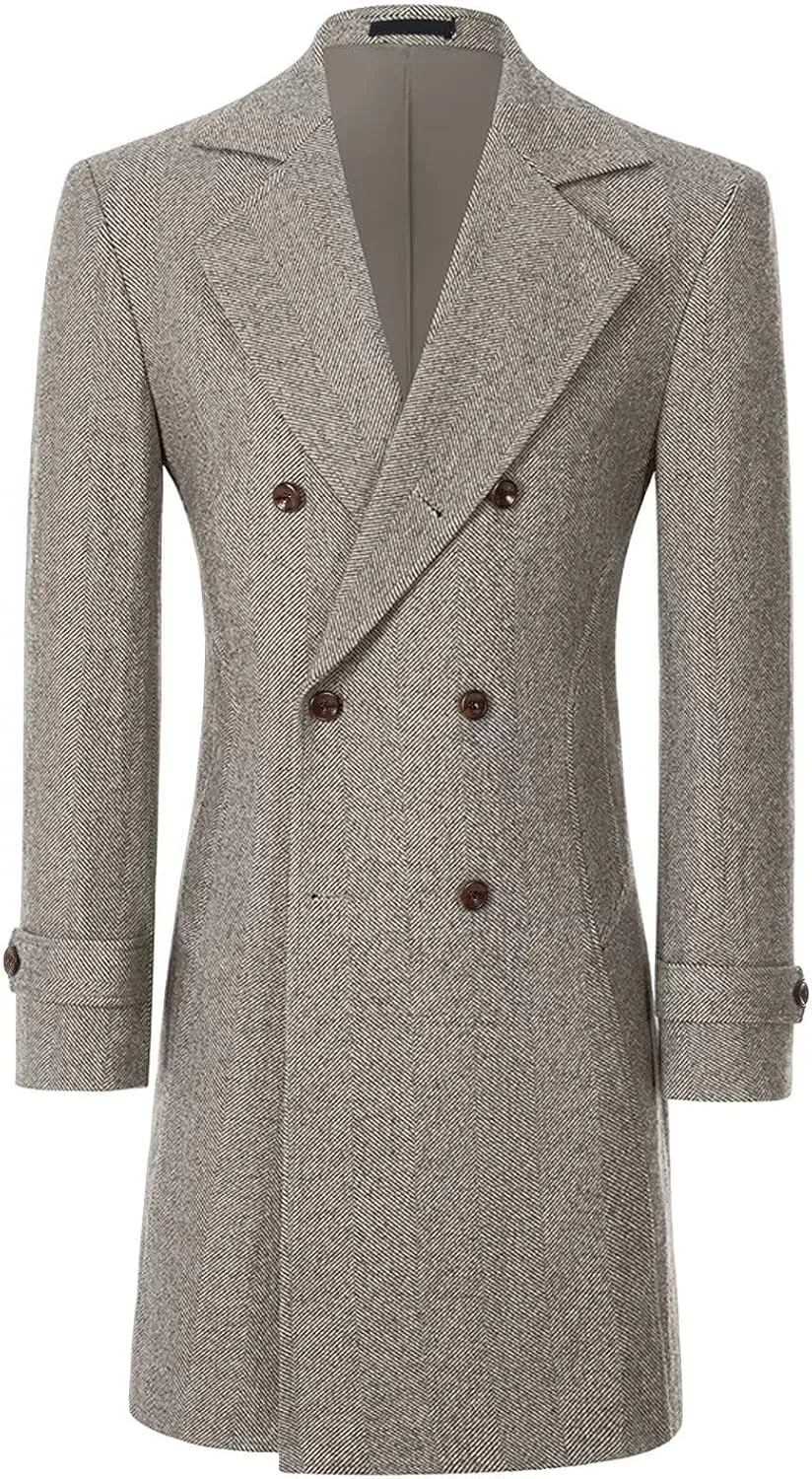 Mens Casual Blazer Coats Wool Blend Men Trench Coat Jacket Double Breasted Classic Warm Men's Sport Coats