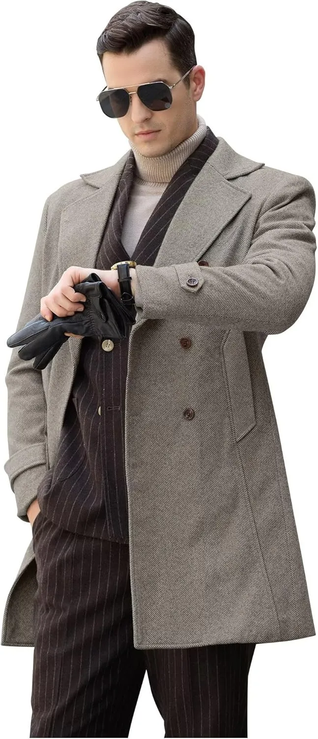 Mens Casual Blazer Coats Wool Blend Men Trench Coat Jacket Double Breasted Classic Warm Men's Sport Coats