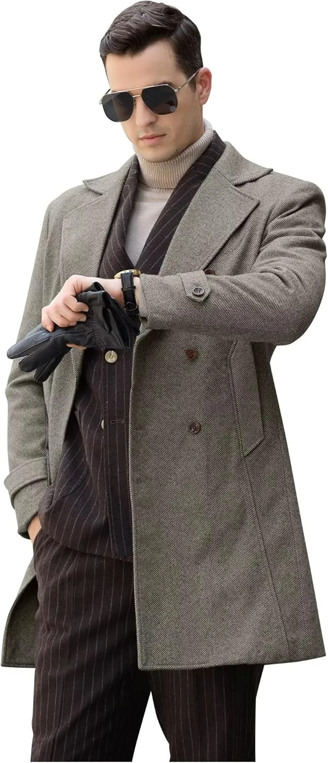 Mens Casual Blazer Coats Wool Blend Men Trench Coat Jacket Double Breasted Classic Warm Men's Sport Coats