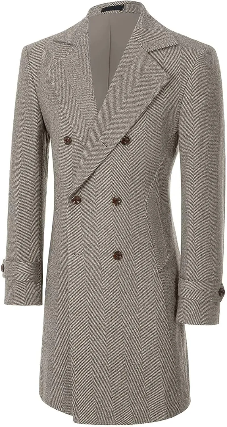 Mens Casual Blazer Coats Wool Blend Men Trench Coat Jacket Double Breasted Classic Warm Men's Sport Coats