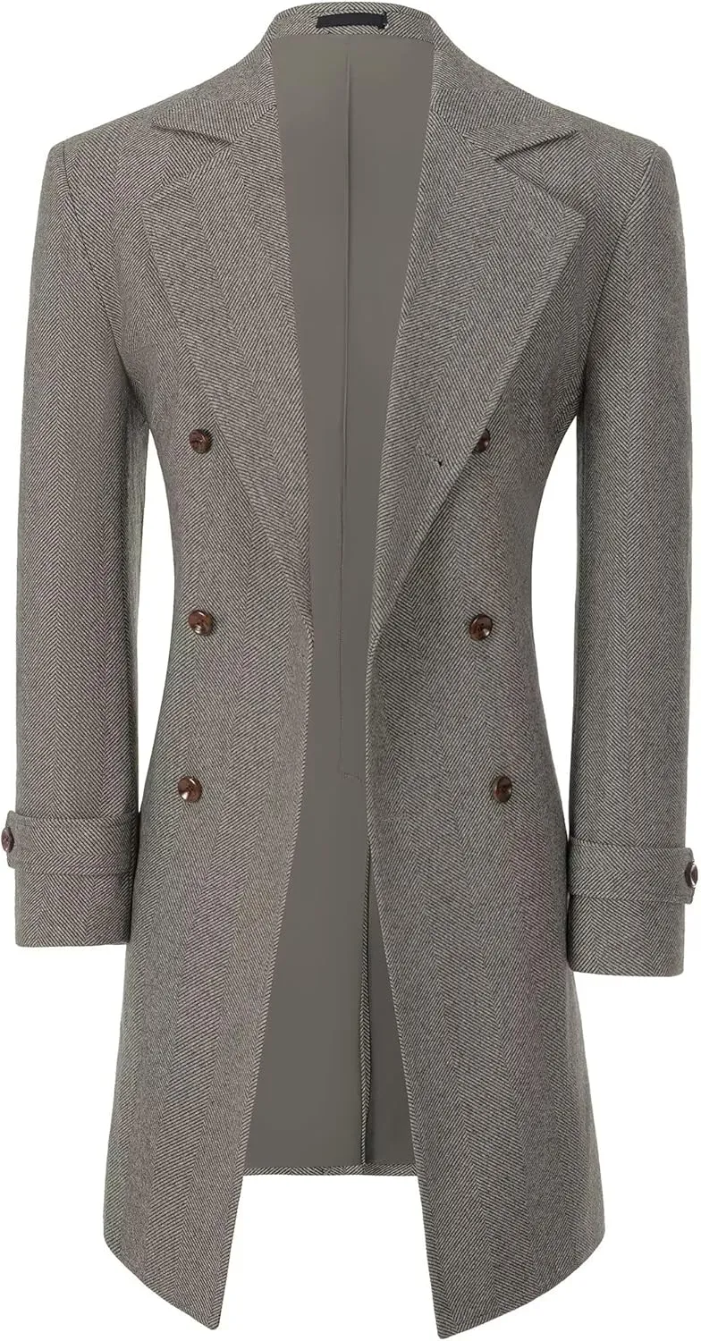 Mens Casual Blazer Coats Wool Blend Men Trench Coat Jacket Double Breasted Classic Warm Men's Sport Coats