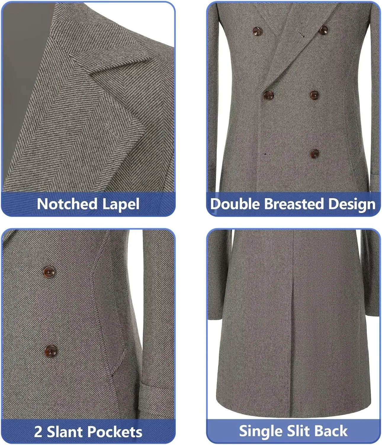 Mens Casual Blazer Coats Wool Blend Men Trench Coat Jacket Double Breasted Classic Warm Men's Sport Coats