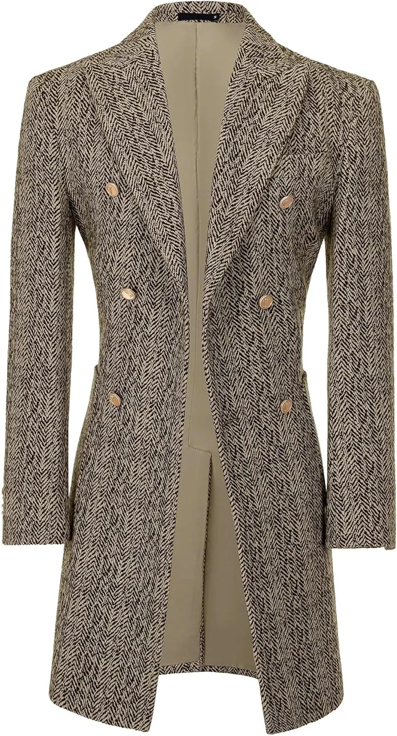 Mens Casual Blazer Coats Wool Blend Men Trench Coat Jacket Double Breasted Classic Warm Men's Sport Coats