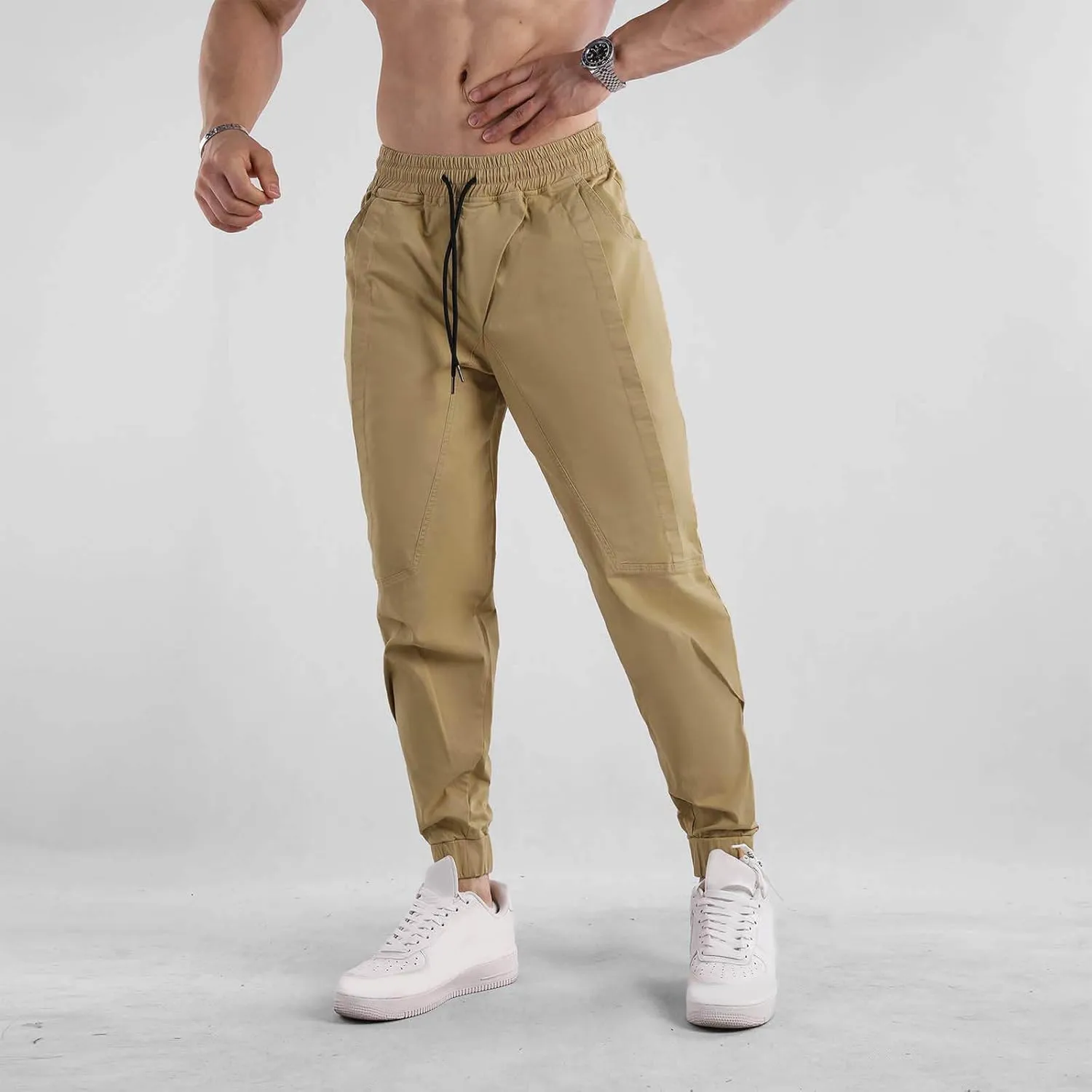 Mens Casual Cargo Pants Casual Elastic Waist Drawstring Trousers Slim Fit Cinch Bottom Tapered Sweatpants for Men