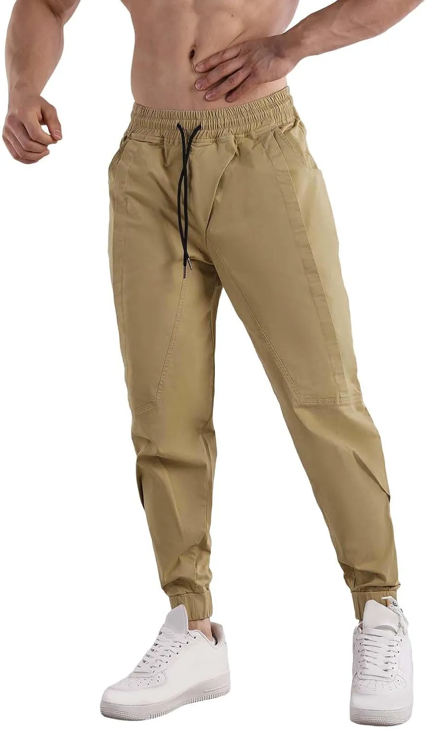Mens Casual Cargo Pants Casual Elastic Waist Drawstring Trousers Slim Fit Cinch Bottom Tapered Sweatpants for Men
