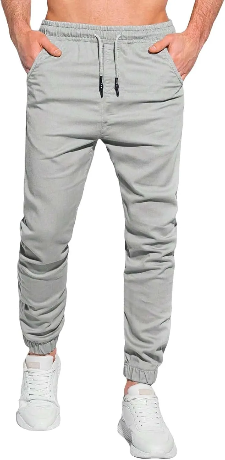 Mens Casual Chino Pants Elastic Waist Solid Color Classic Slim Fit Stretch Work Pants Fashion Sport Business Office Trousers