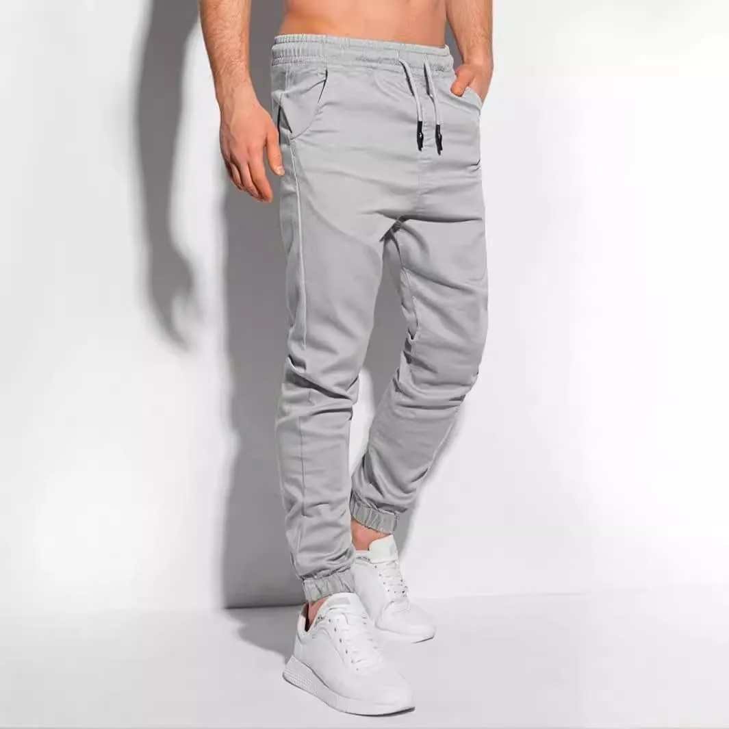 Mens Casual Chino Pants Elastic Waist Solid Color Classic Slim Fit Stretch Work Pants Fashion Sport Business Office Trousers