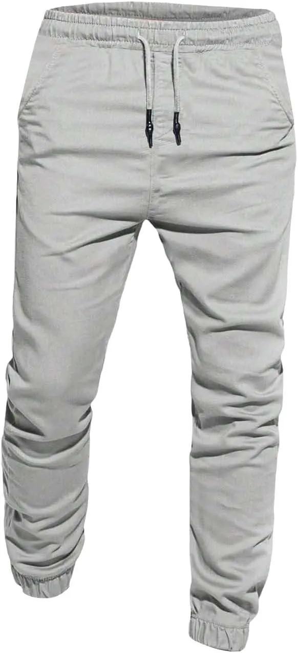 Mens Casual Chino Pants Elastic Waist Solid Color Classic Slim Fit Stretch Work Pants Fashion Sport Business Office Trousers