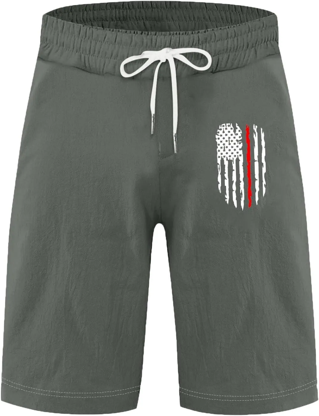 Men's Casual Drawstring Shorts with USA Flag Patch, Comfortable Cotton, Perfect for Summer Activities with Pockets