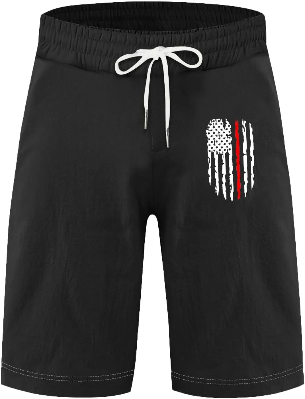 Men's Casual Drawstring Shorts with USA Flag Patch, Comfortable Cotton, Perfect for Summer Activities with Pockets