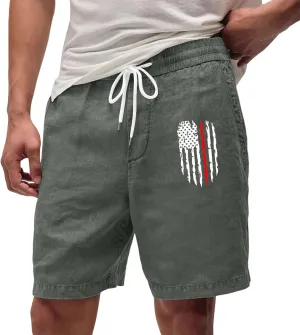 Men's Casual Drawstring Shorts with USA Flag Patch, Comfortable Cotton, Perfect for Summer Activities with Pockets