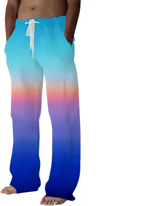 Mens Casual Linen Pants Sumnmer Breathable Comfy Trousers Classic Fit Print Pant Outdoor Hiking Joggers Chino Pant Men