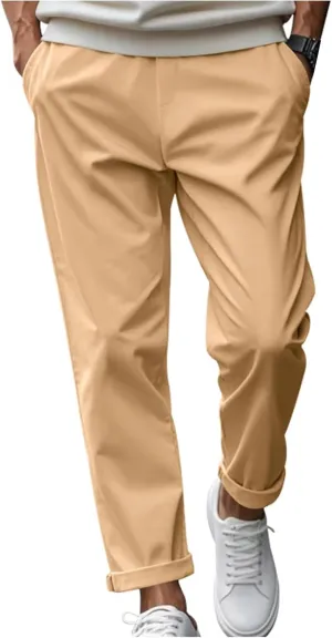 Men's Casual Pants Baggy Loose Fit Drawstring Waisted Elastic Long Pant Classic Solid Work Office Business Trousers