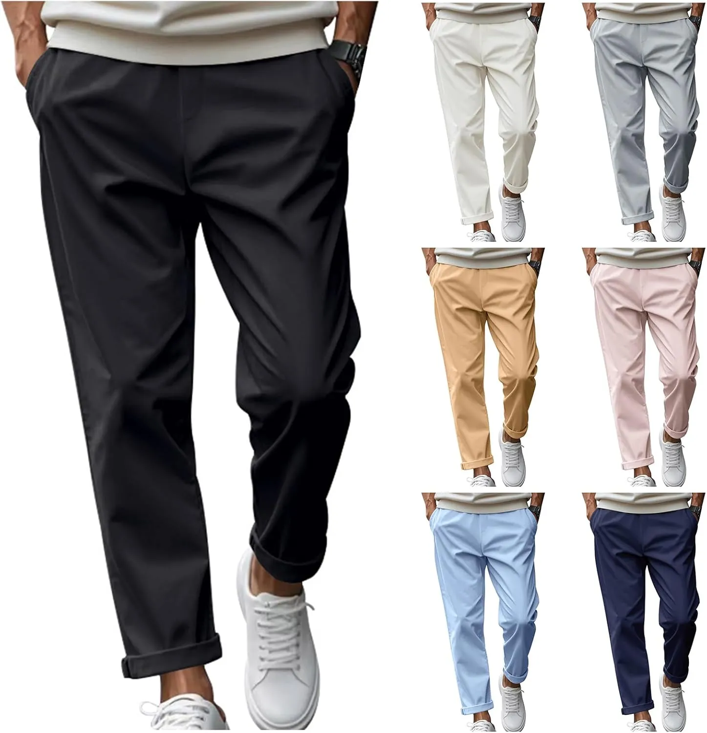 Men's Casual Pants Baggy Loose Fit Drawstring Waisted Elastic Long Pant Classic Solid Work Office Business Trousers