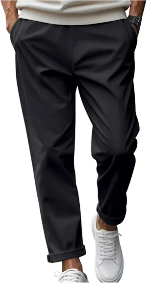 Men's Casual Pants Baggy Loose Fit Drawstring Waisted Elastic Long Pant Classic Solid Work Office Business Trousers